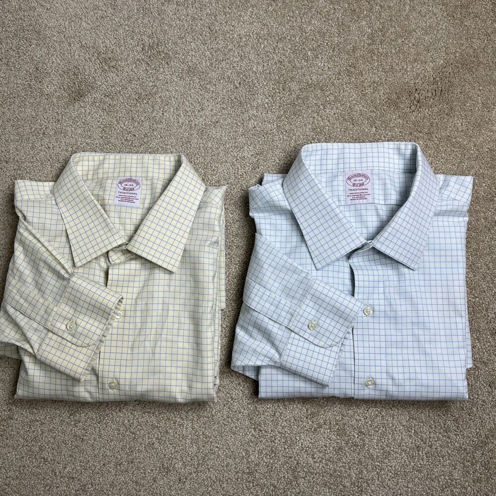 2 Brooks Brothers Shirt Mens 18-34 Plaid Supima Cotton Non Iron Traditional